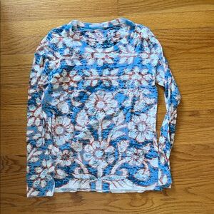 Floral Burnout Long Sleeve Top in Blue & White